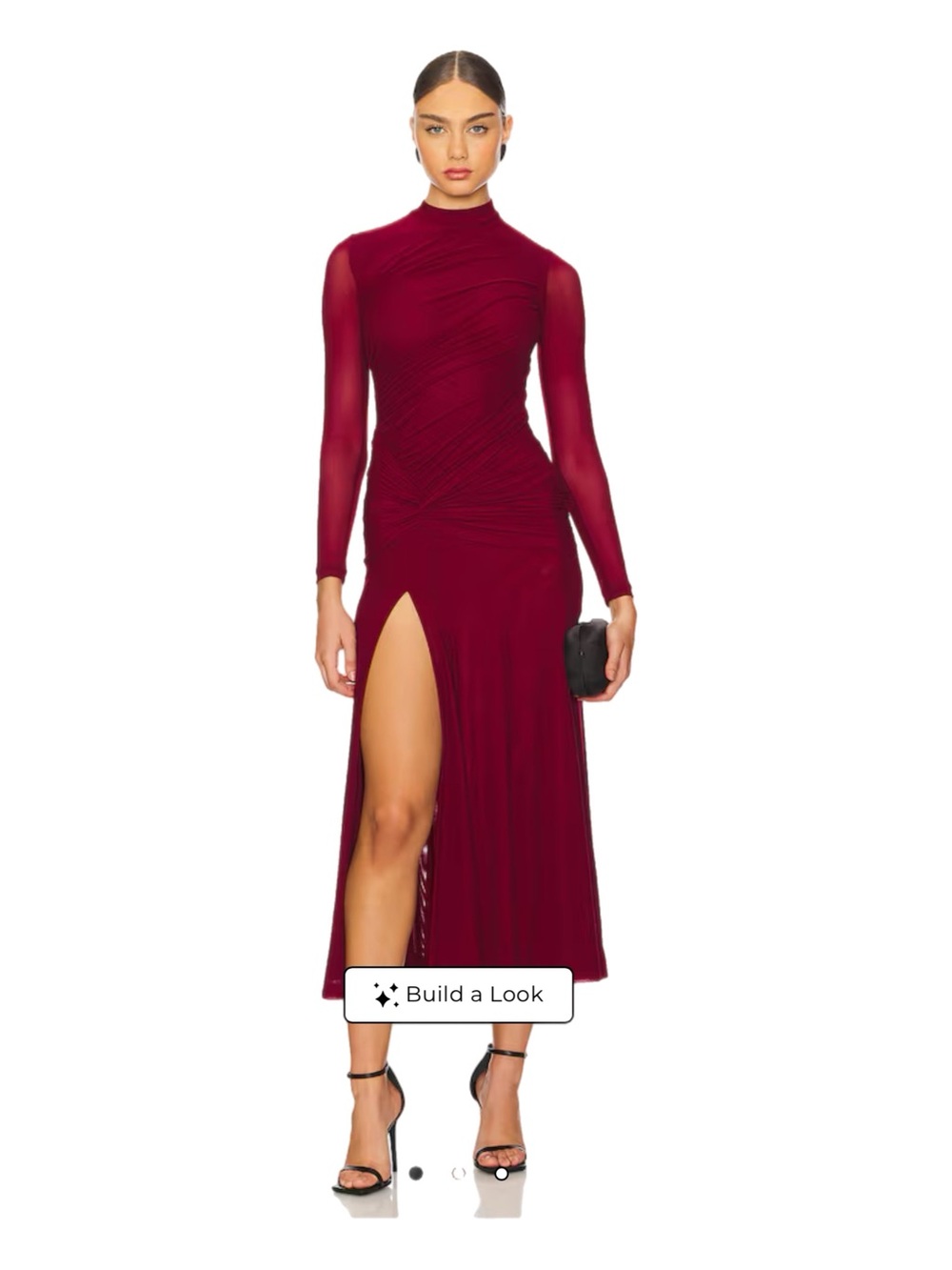 Bardot Wine Long-Sleeve High-Slit Evening Gown